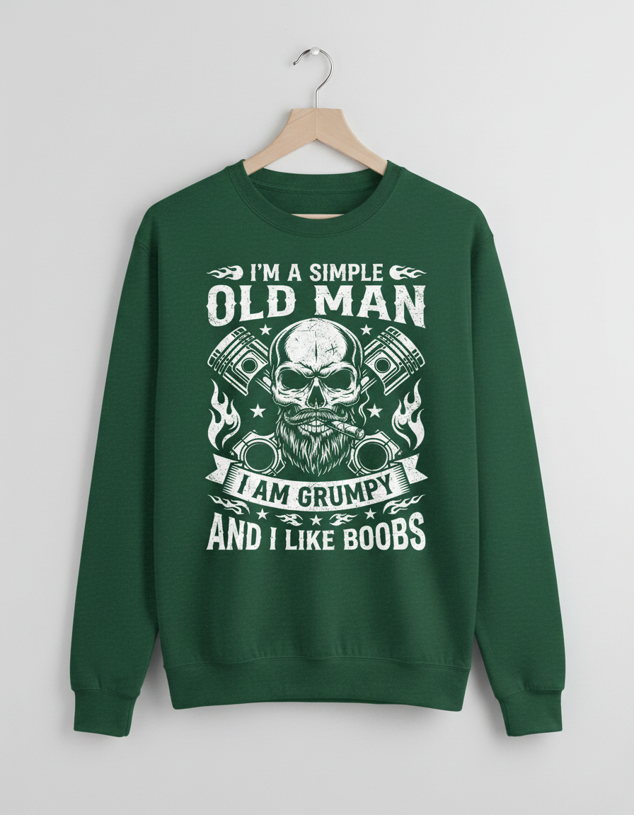 Grumpy Old Man Biker Skull and Pistons Funny Quote Sweatshirt - Forest Green