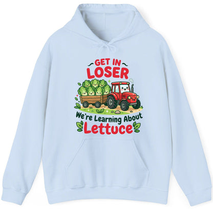 GET IN LOSER We're Learning About Lettuce Funny Farming Hoodie - product mockup - Light Blue