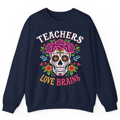 Teachers Love Brains teacher Sweatshirt Navy product mockup