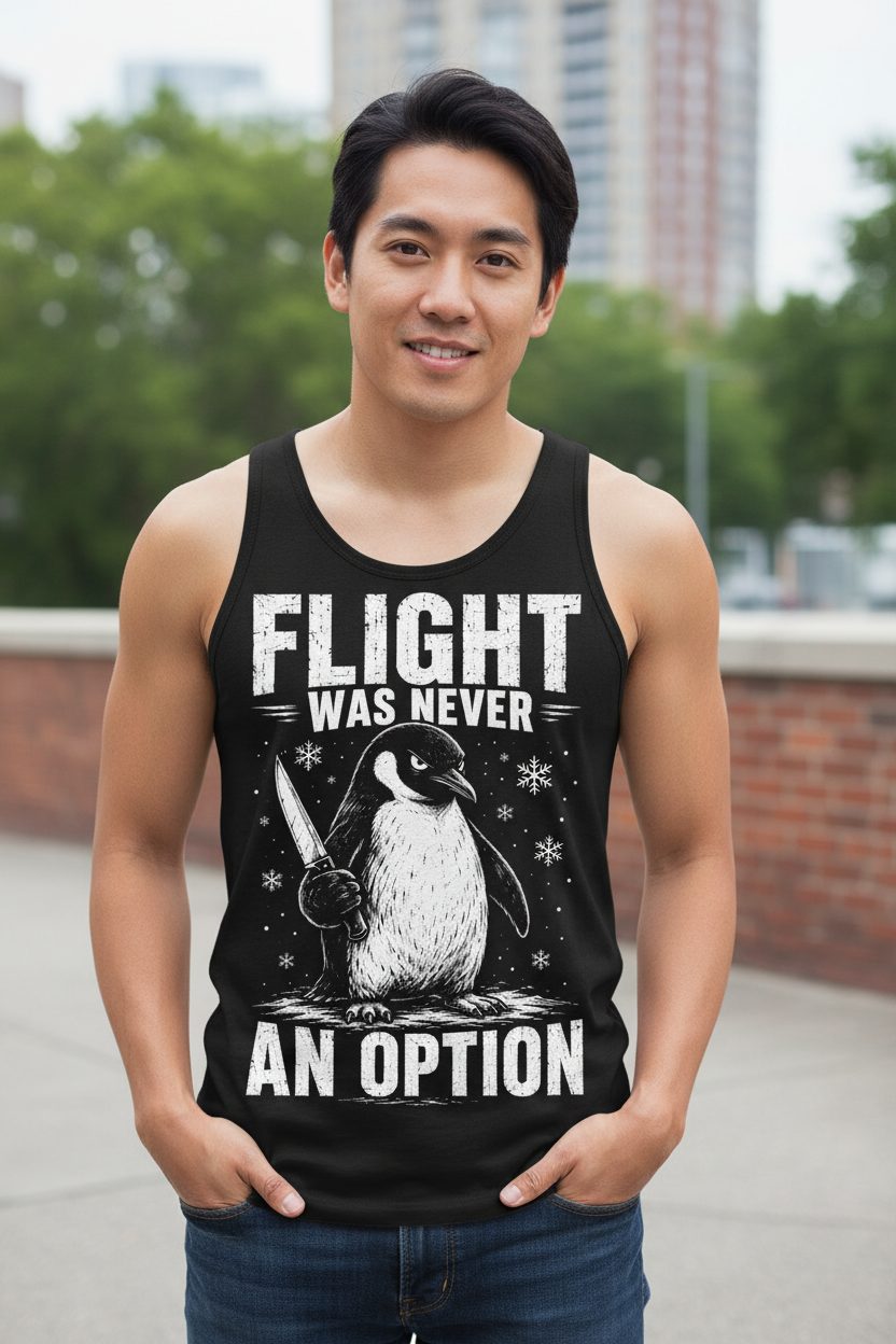 Flight Was Never an Option Funny Penguin Tank Top - lifestyle model mockup - Black