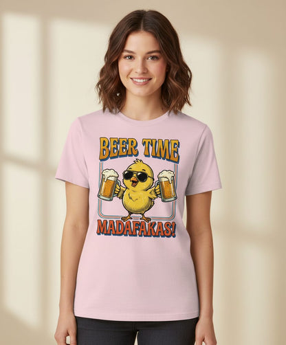 Funny Chick drinking beer Chick T-Shirt - product mockup - Light Pink