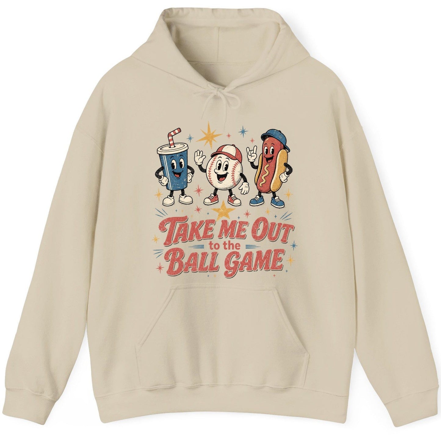 Take Me Out to the Ball Game Retro Baseball Hoodie - product mockup - Sand