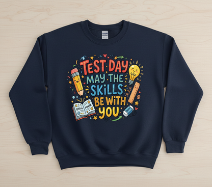 Test Day May The Skills Be With You Funny Teacher Student Gift Sweatshirt - Navy