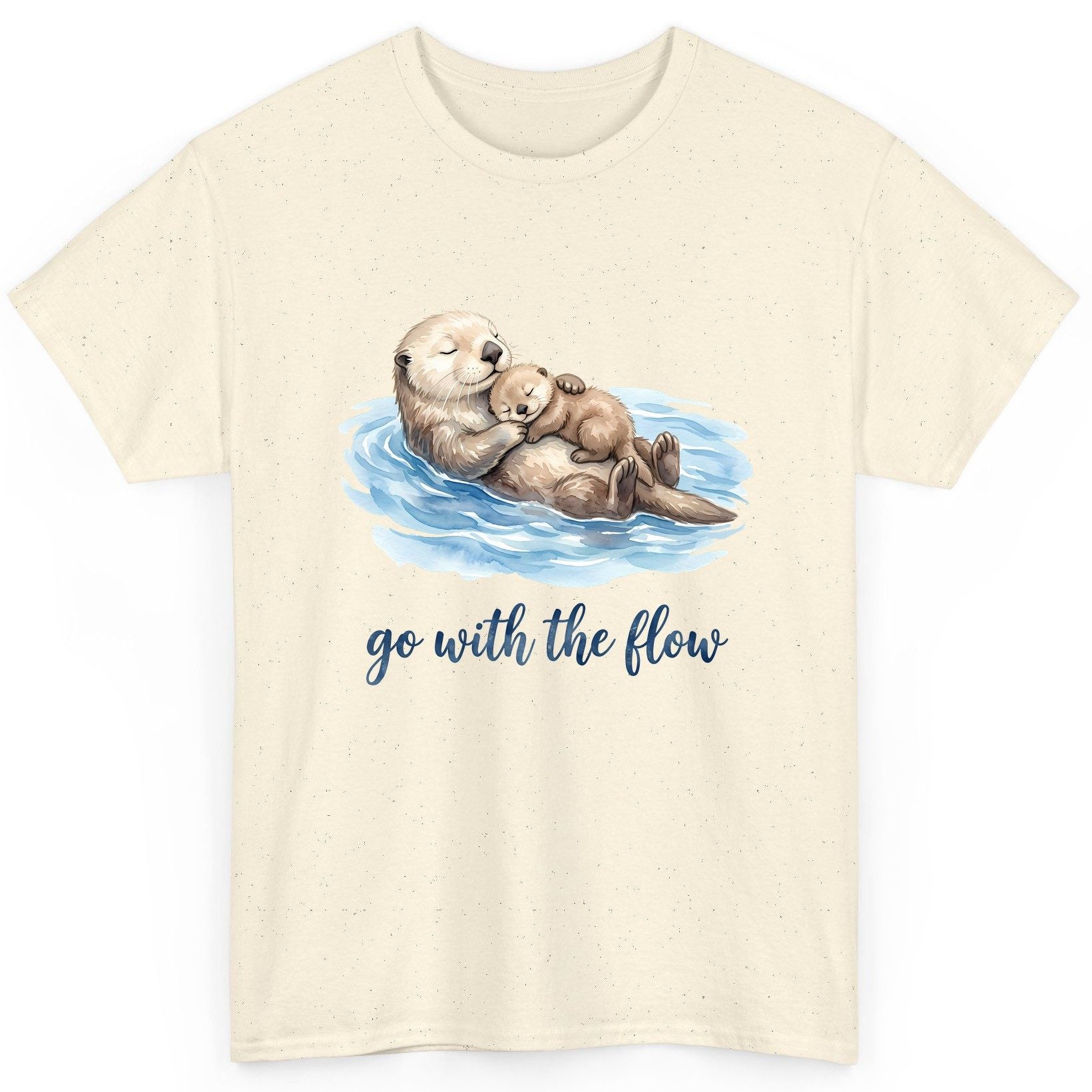 Go with the Flow Sea Otters T-Shirt - product mockup - Natural