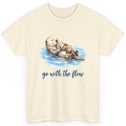 Go with the Flow Sea Otters T-Shirt - product mockup - Natural