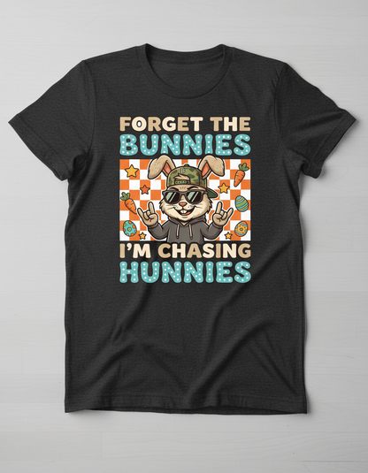 Funny Cool Easter Bunny Chasing Hunnies Design T-Shirt - Dark Heather