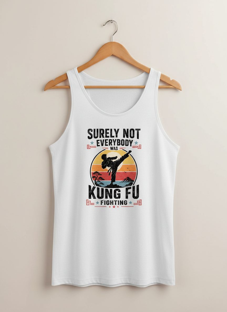 Surely Not Everybody Was Kung Fu Fighting Funny Martial Arts Tank Top - product mockup - White