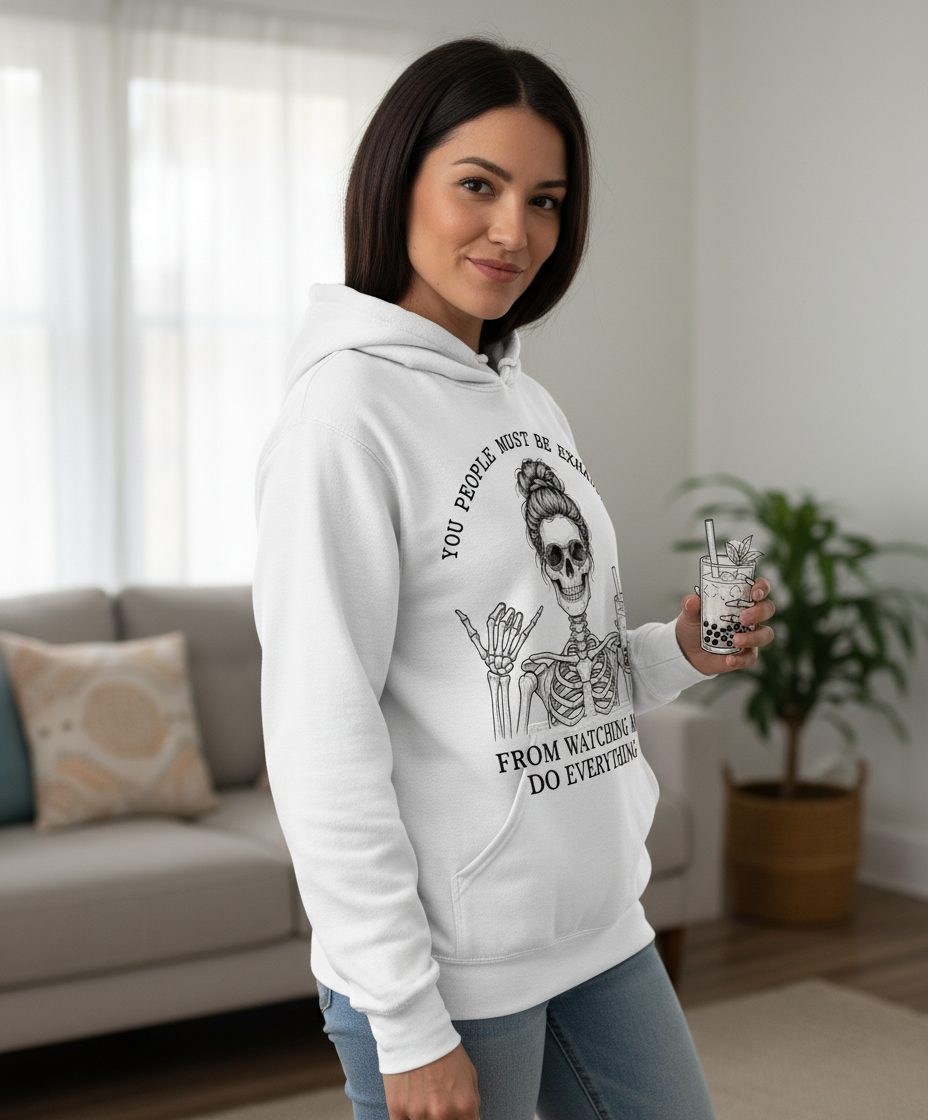 Solid Black Minimalist Minimalists Hoodie - lifestyle model mockup - White