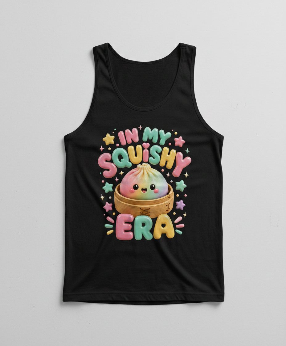 In My Squishy Era Cute Dumpling Tank Top - product mockup - Black