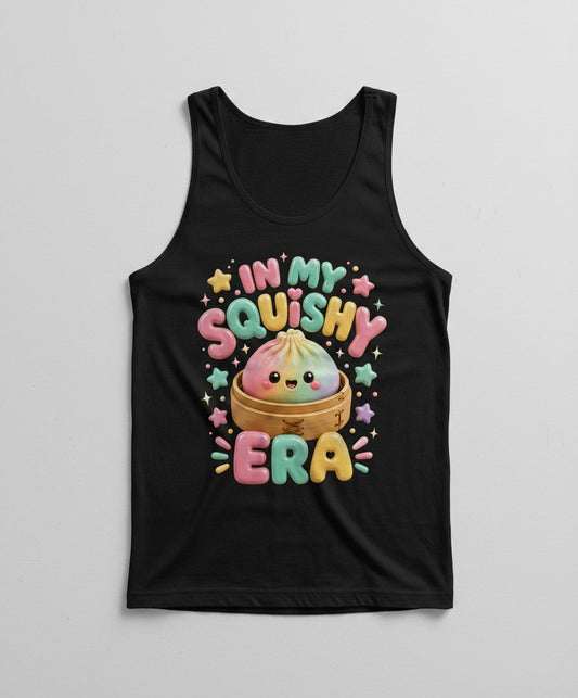In My Squishy Era Cute Dumpling Tank Top - product mockup - Black