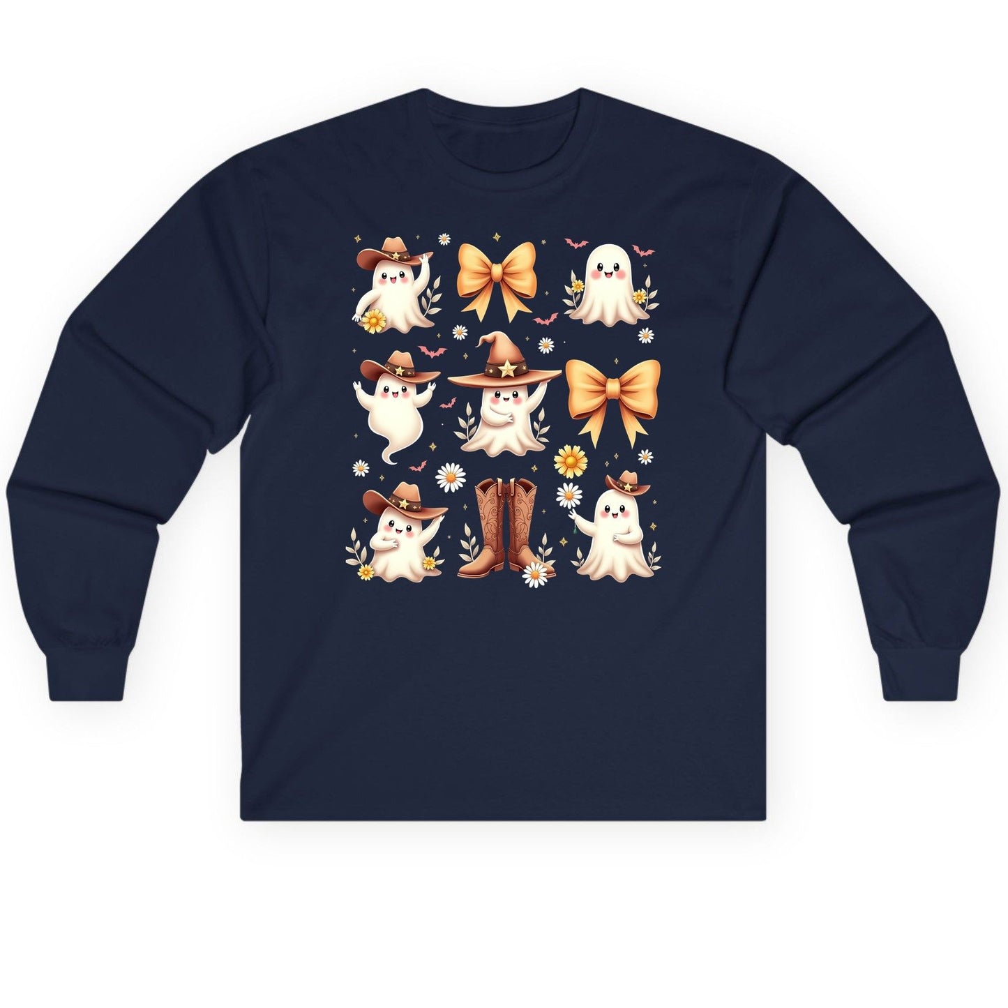 Boo Haw Cute Ghost cute ghost Long Sleeve Tee Navy product mockup