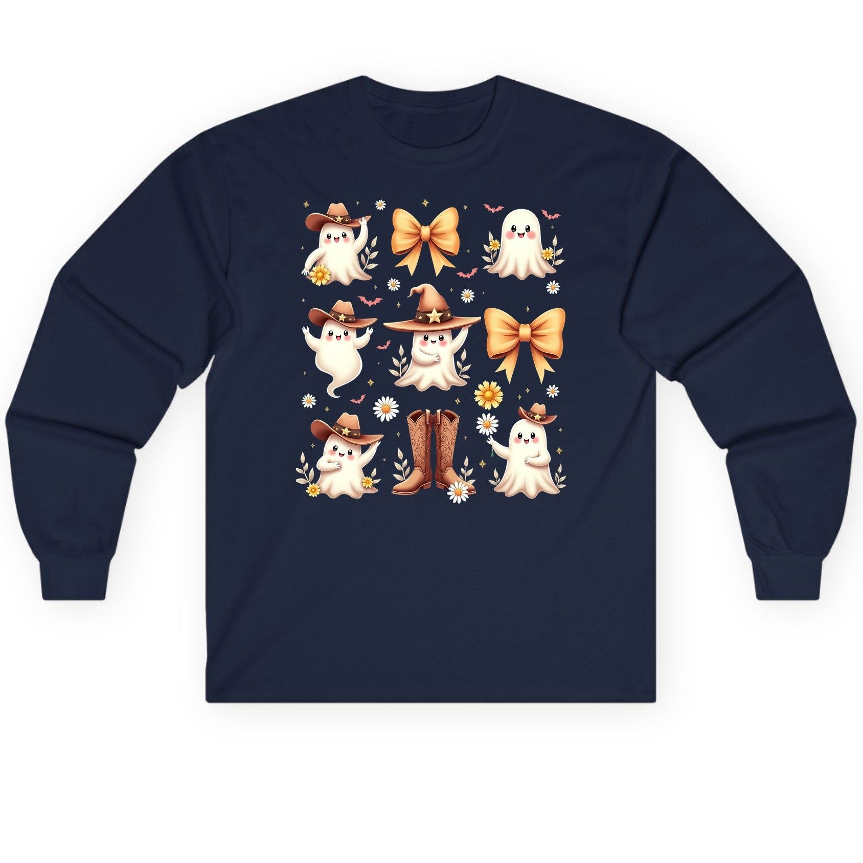 Boo Haw Cute Ghost cute ghost Long Sleeve Tee Navy product mockup