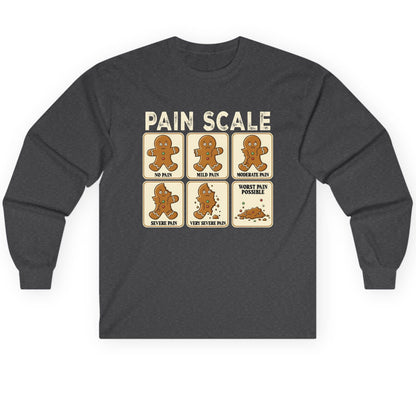 Pain Scale gingerbread man pain scale Long Sleeve Tee Dark Heather product mockup