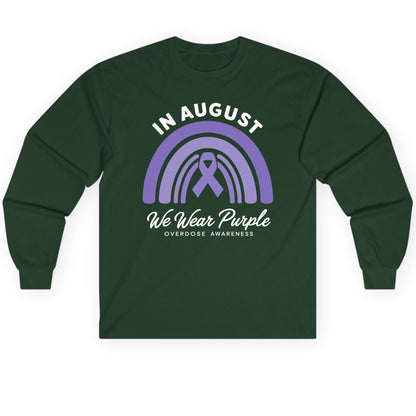 In August We Wear Purple Overdose Awareness overdose awareness Long Sleeve Tee Forest Green product mockup