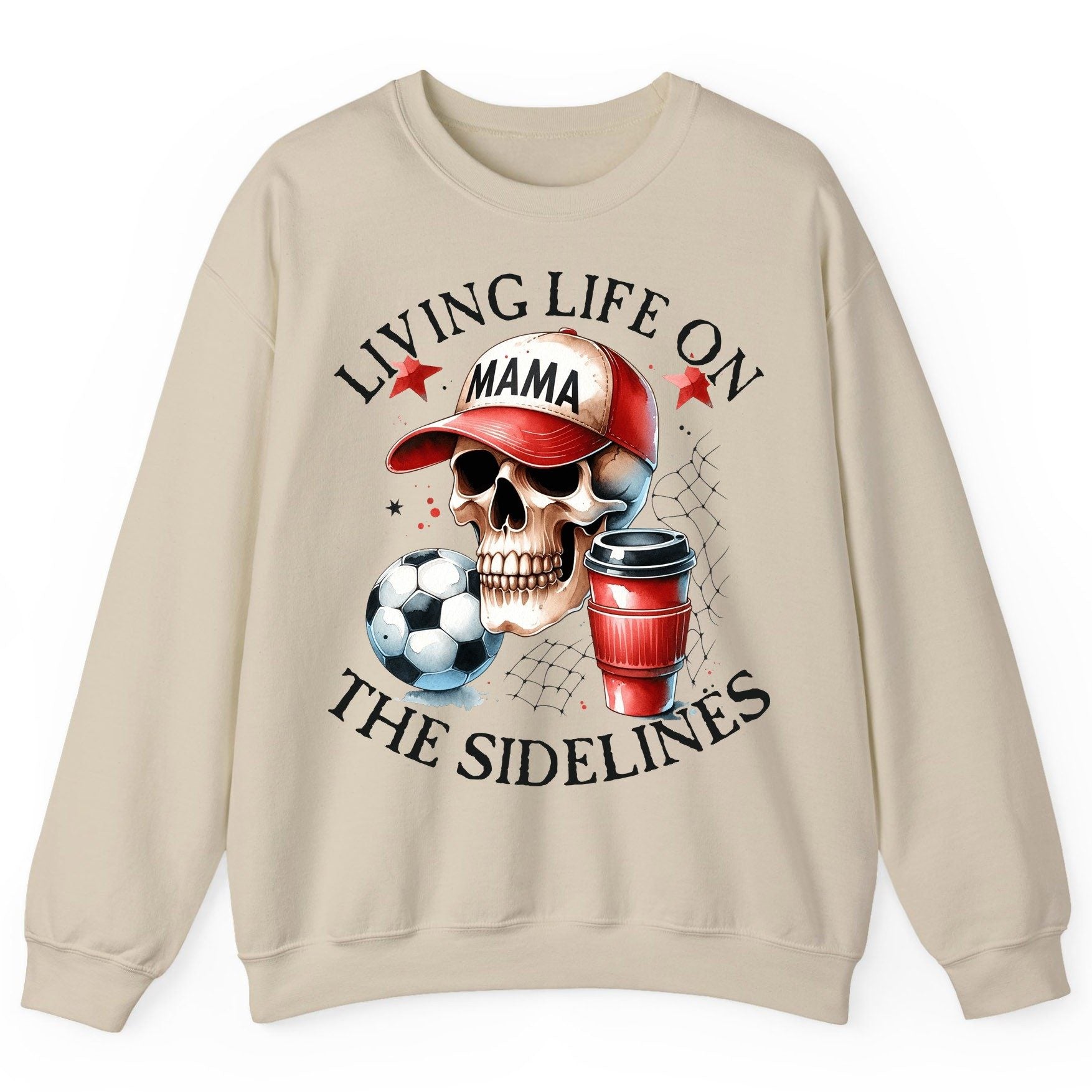 Living Life on the Sidelines soccer mom Sweatshirt Sand product mockup