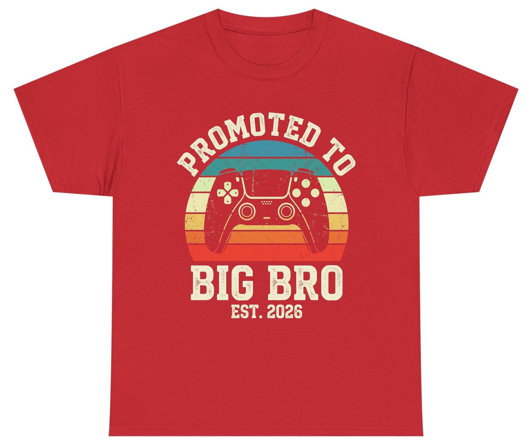 Promoted TO BIG BRO EST 2026 Retro Gaming Youth T-Shirt - product mockup - Red