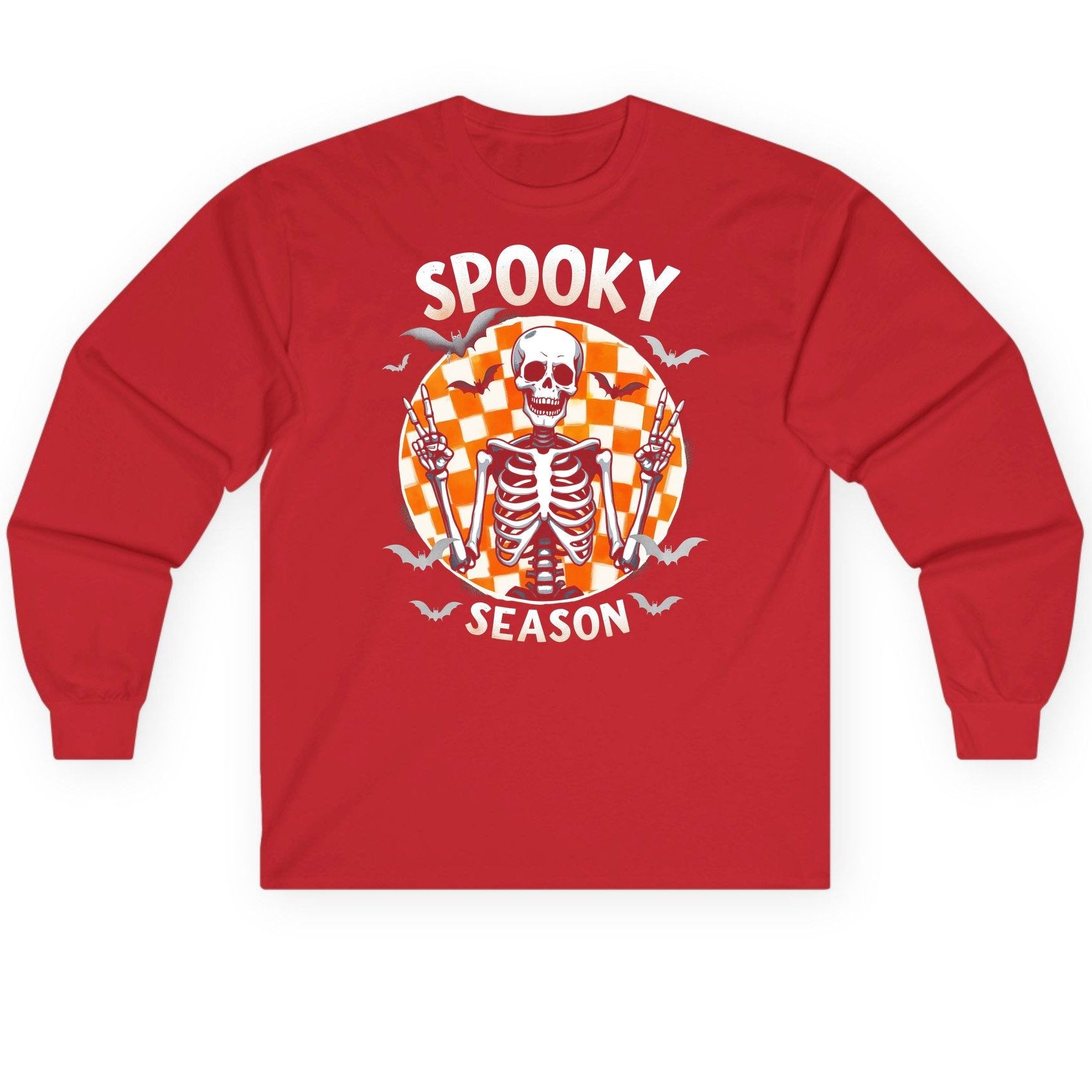 Spooky Season Halloween skeleton Long Sleeve Tee Red product mockup