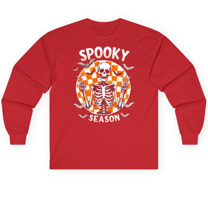 Spooky Season Halloween skeleton Long Sleeve Tee Red product mockup