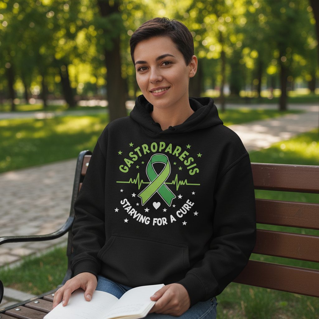Gastroparesis Starving for a Cure gastroparesis awareness Hoodie Black lifestyle mockup