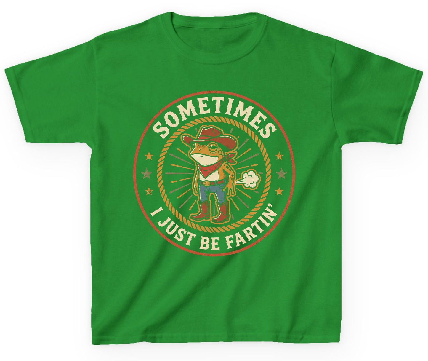 Sometimes I Just Be Fartin' cowboy frog Youth T-Shirt Irish Green product mockup