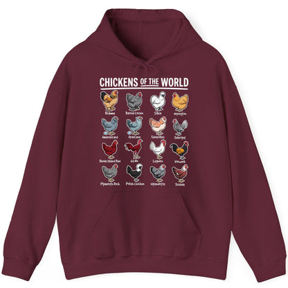 Chickens of the World chicken breeds Hoodie Maroon product mockup