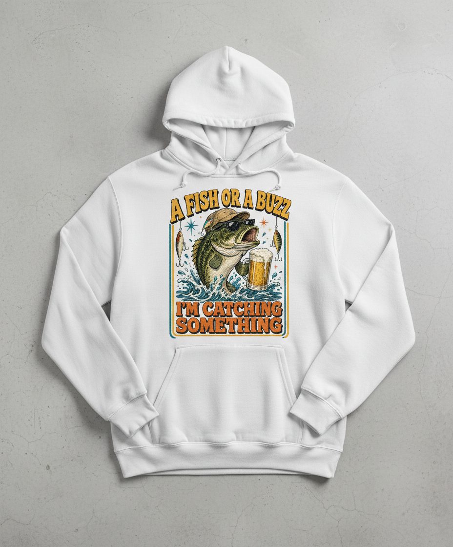 A FISH OR a BUZZ I'M Catching Something Funny Fishing Hoodie - product mockup - White