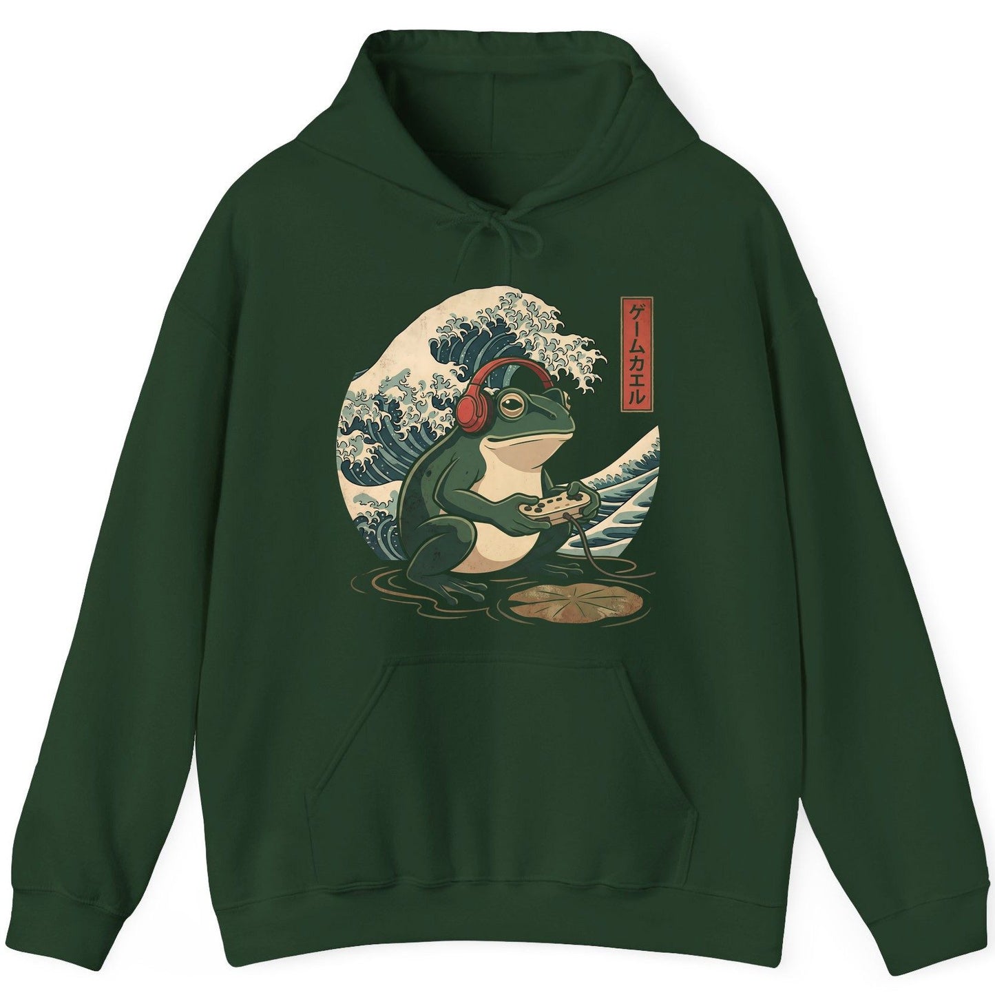 ゲームカエル gamer frog Hoodie Forest Green product mockup