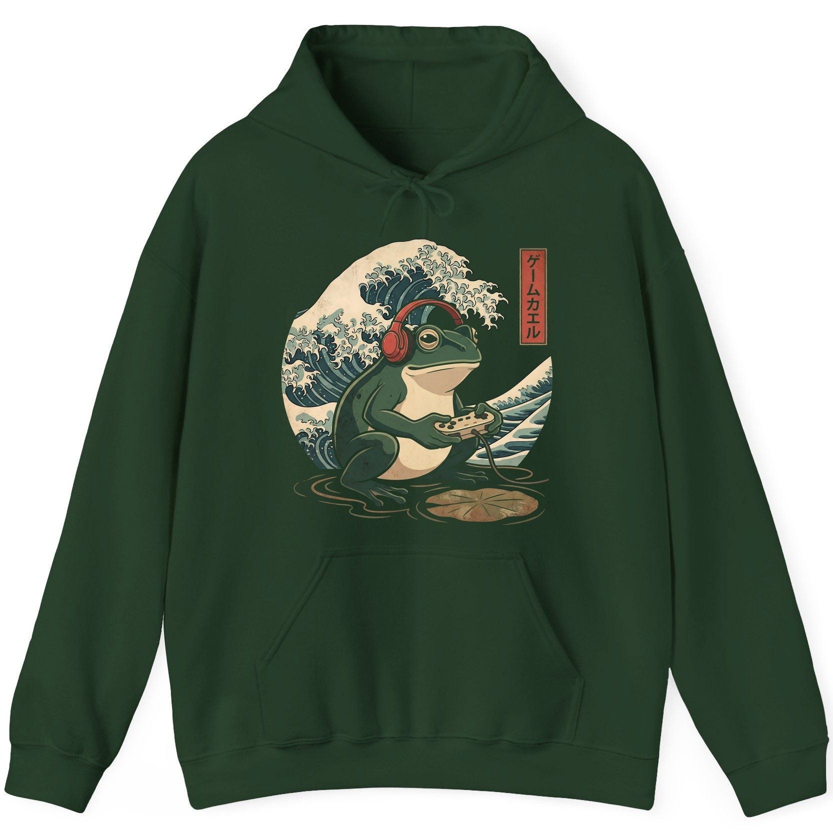 ゲームカエル gamer frog Hoodie Forest Green product mockup