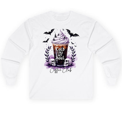 Cold Like My Soul gothic iced coffee Long Sleeve Tee White product mockup