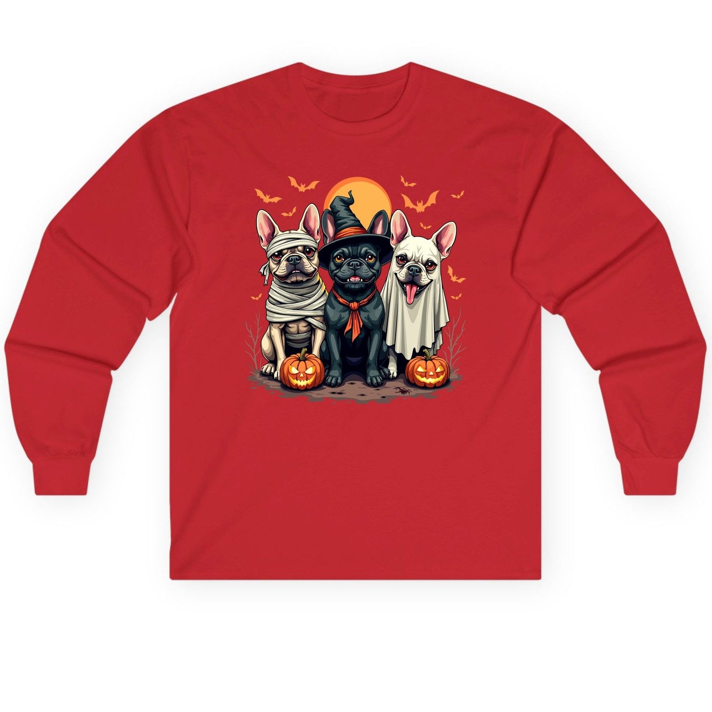 Halloween French Bulldogs Costumes french bulldogs Long Sleeve Tee Red product mockup