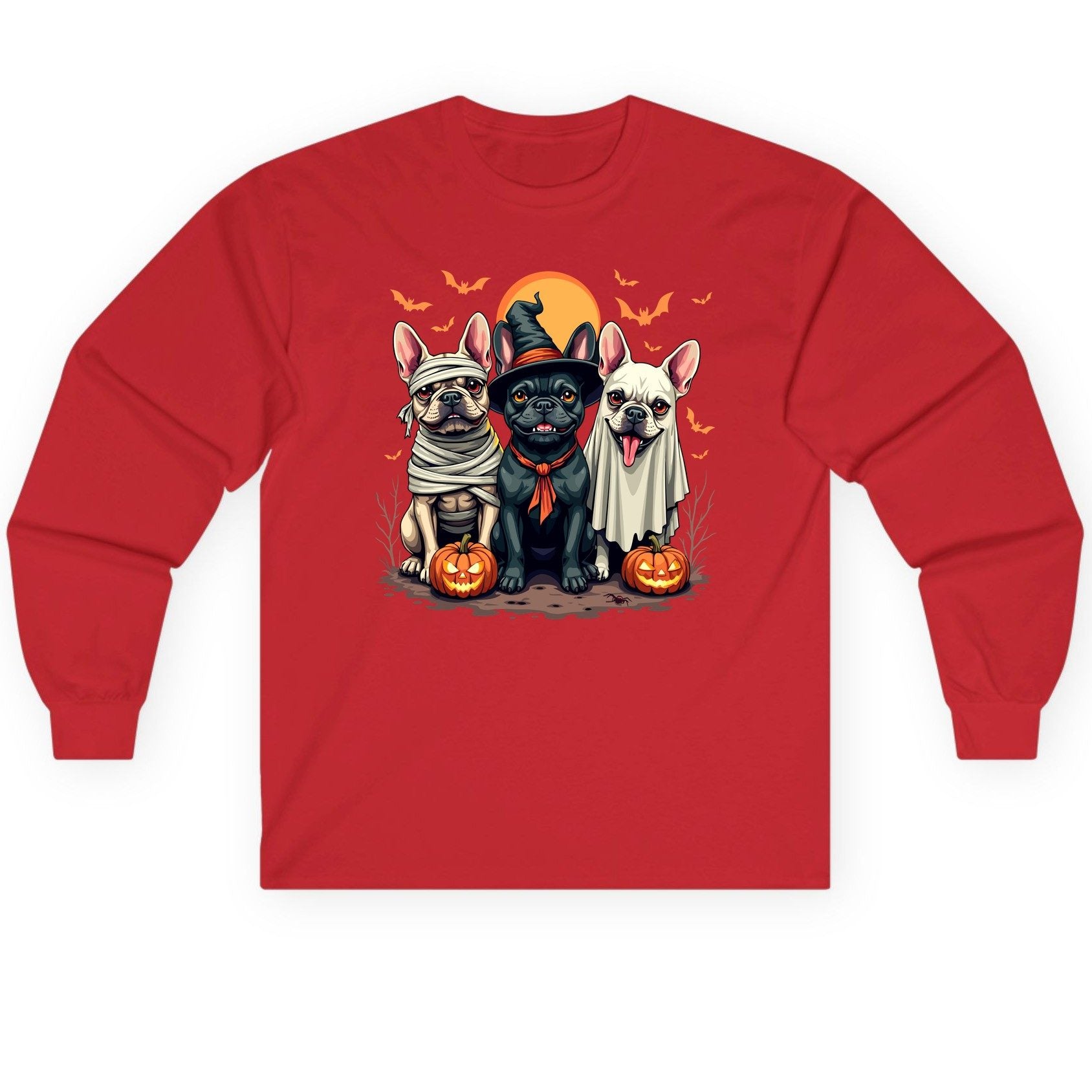 Halloween French Bulldogs Costumes french bulldogs Long Sleeve Tee Red product mockup
