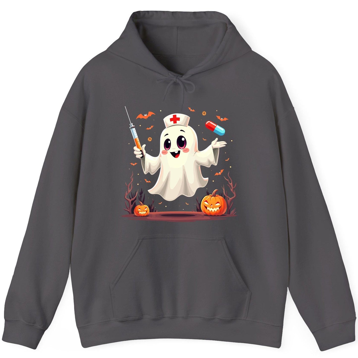 Cute Ghost Nurse Halloween ghost nurse Hoodie Charcoal product mockup
