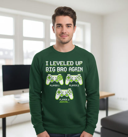 I Leveled UP BIG BRO AGAIN Retro Brother Announcement Sweatshirt - product mockup - Forest Green