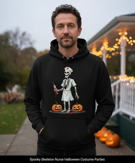 Spooky Skeleton Nurse Halloween skeleton nurse Hoodie Black lifestyle mockup