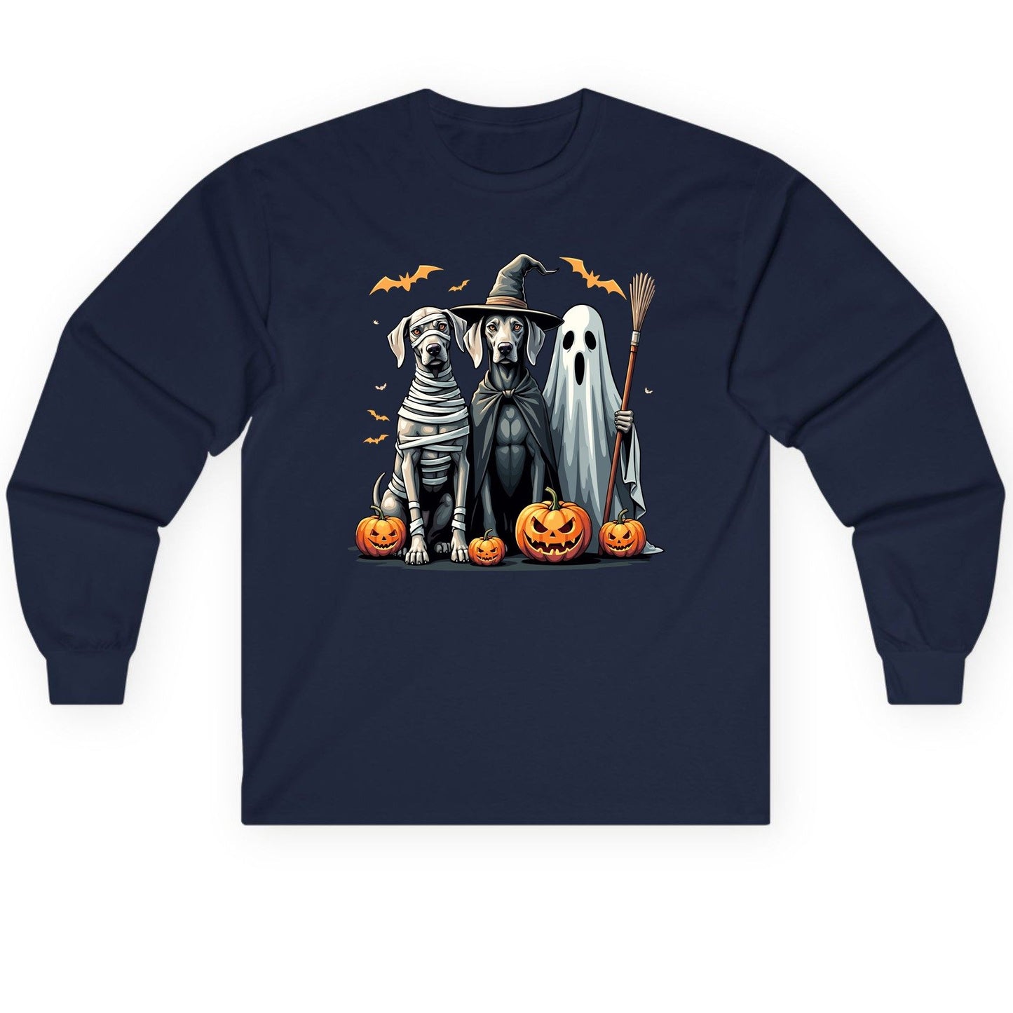 Halloween Weimaraner Dogs Halloween weimaraner dogs Long Sleeve Tee Navy product mockup