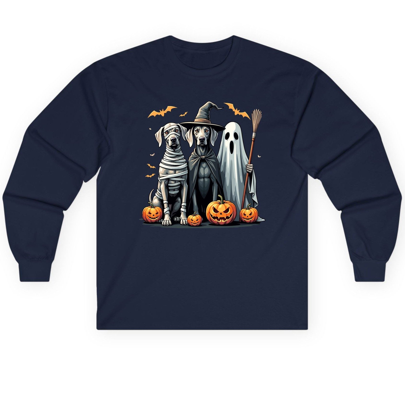Halloween Weimaraner Dogs Halloween weimaraner dogs Long Sleeve Tee Navy product mockup