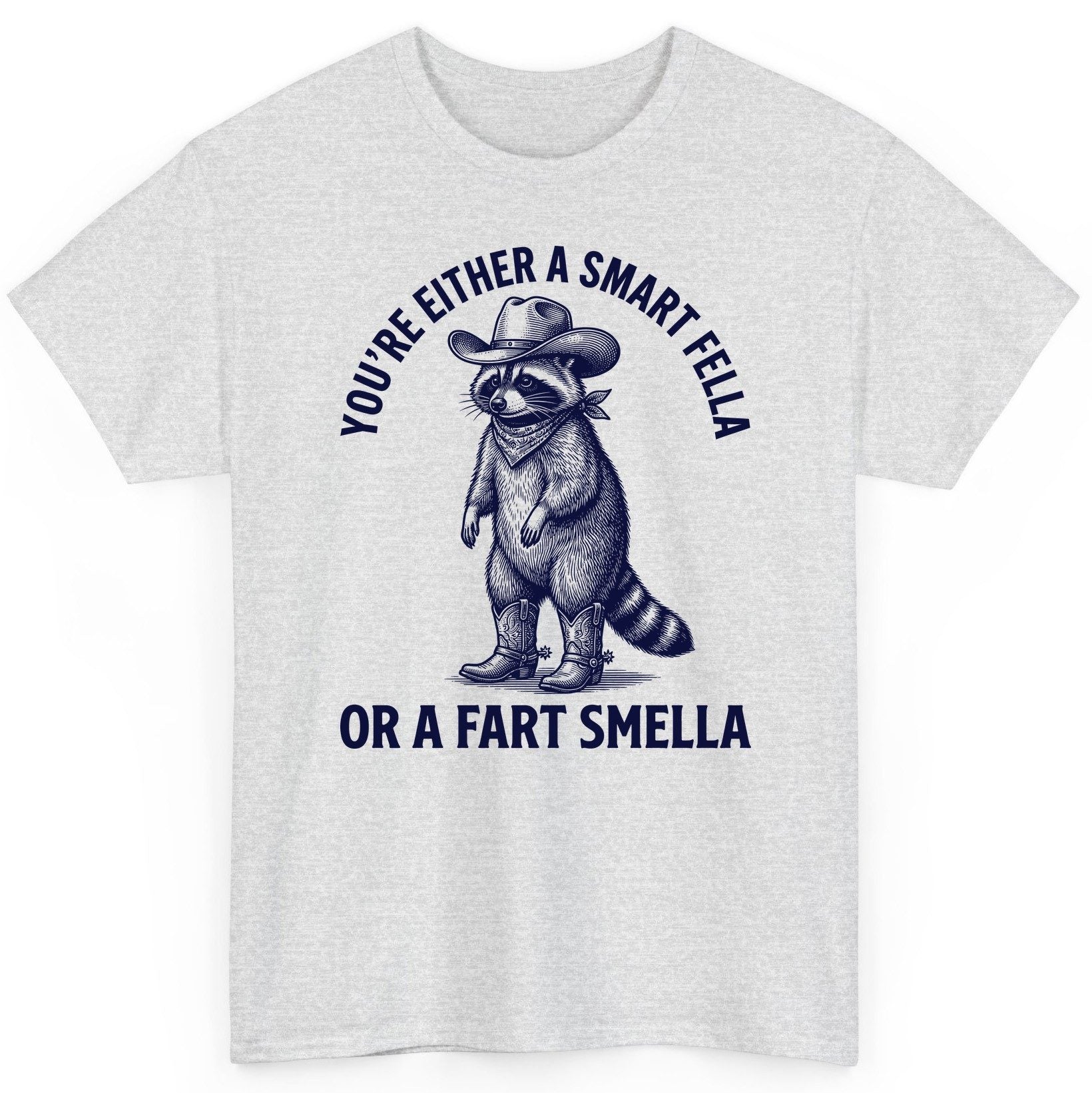 You're Either a Smart Fella or a Fart Smella cowboy raccoon T-Shirt Ash product mockup