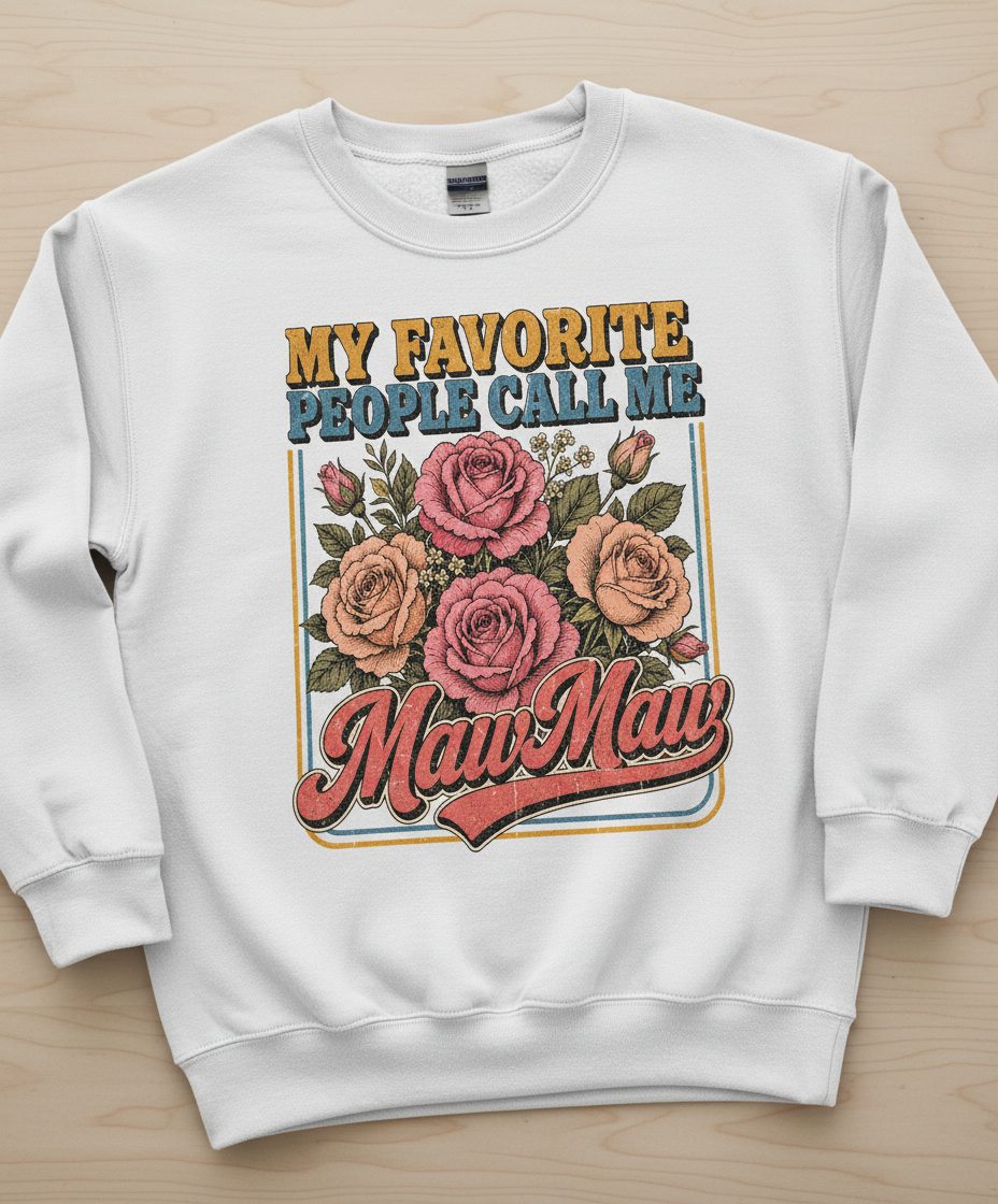 My Favorite People Call Me Maw-Maw Retro Grandma Sweatshirt - product mockup - White