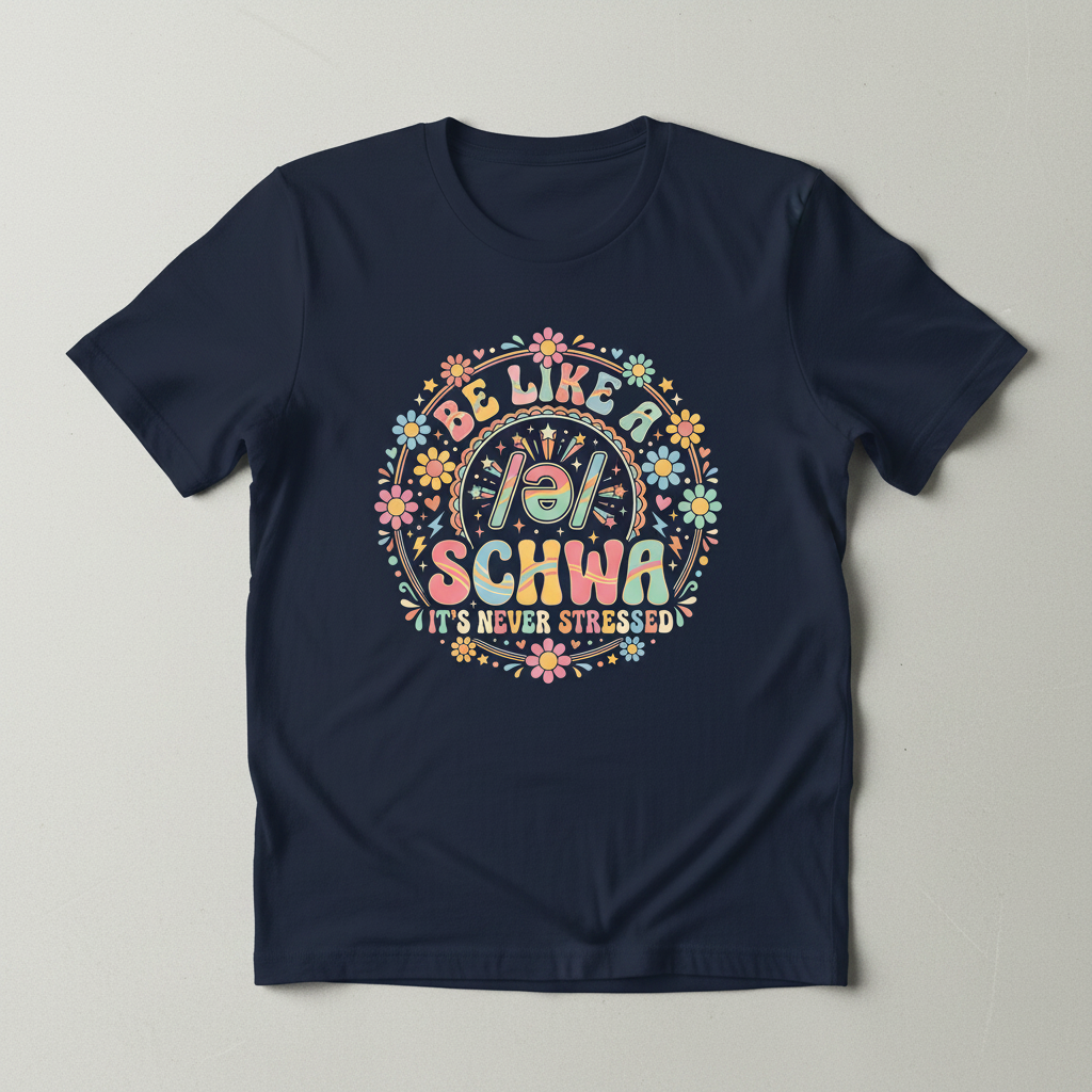 Retro Groovy Schwa Linguistics Pun Design T-Shirt - Navy