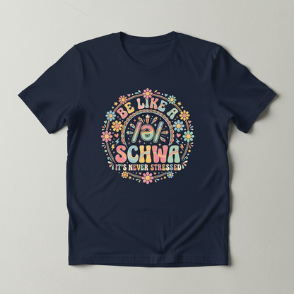 Retro Groovy Schwa Linguistics Pun Design T-Shirt - Navy