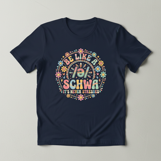 Retro Groovy Schwa Linguistics Pun Design T-Shirt - Navy