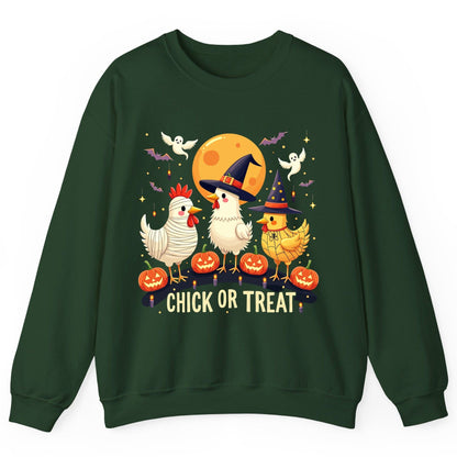 Chick or Treat Halloween chickens Sweatshirt Forest Green product mockup