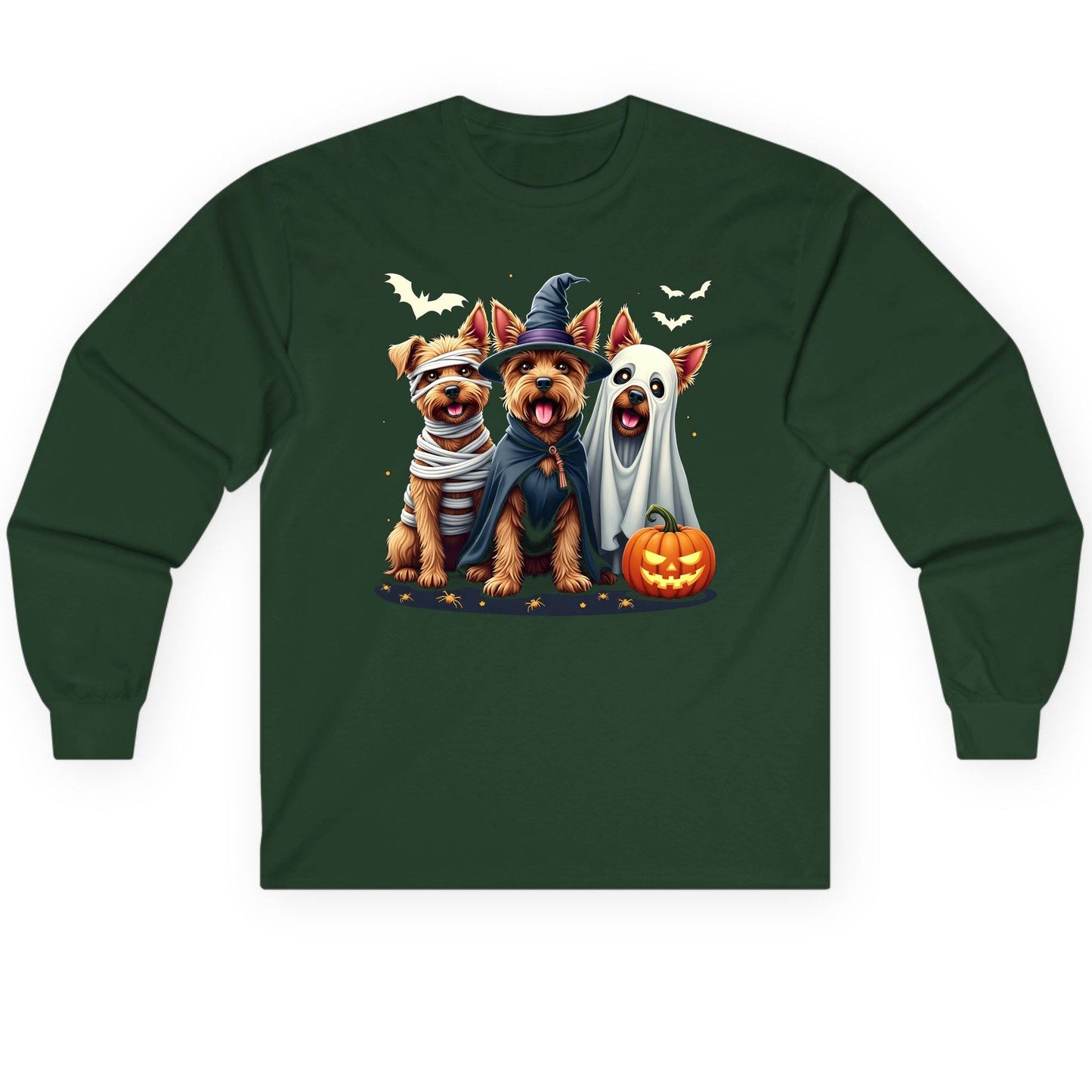 Cute Dogs Halloween Costumes dogs in Halloween costumes Long Sleeve Tee Forest Green product mockup