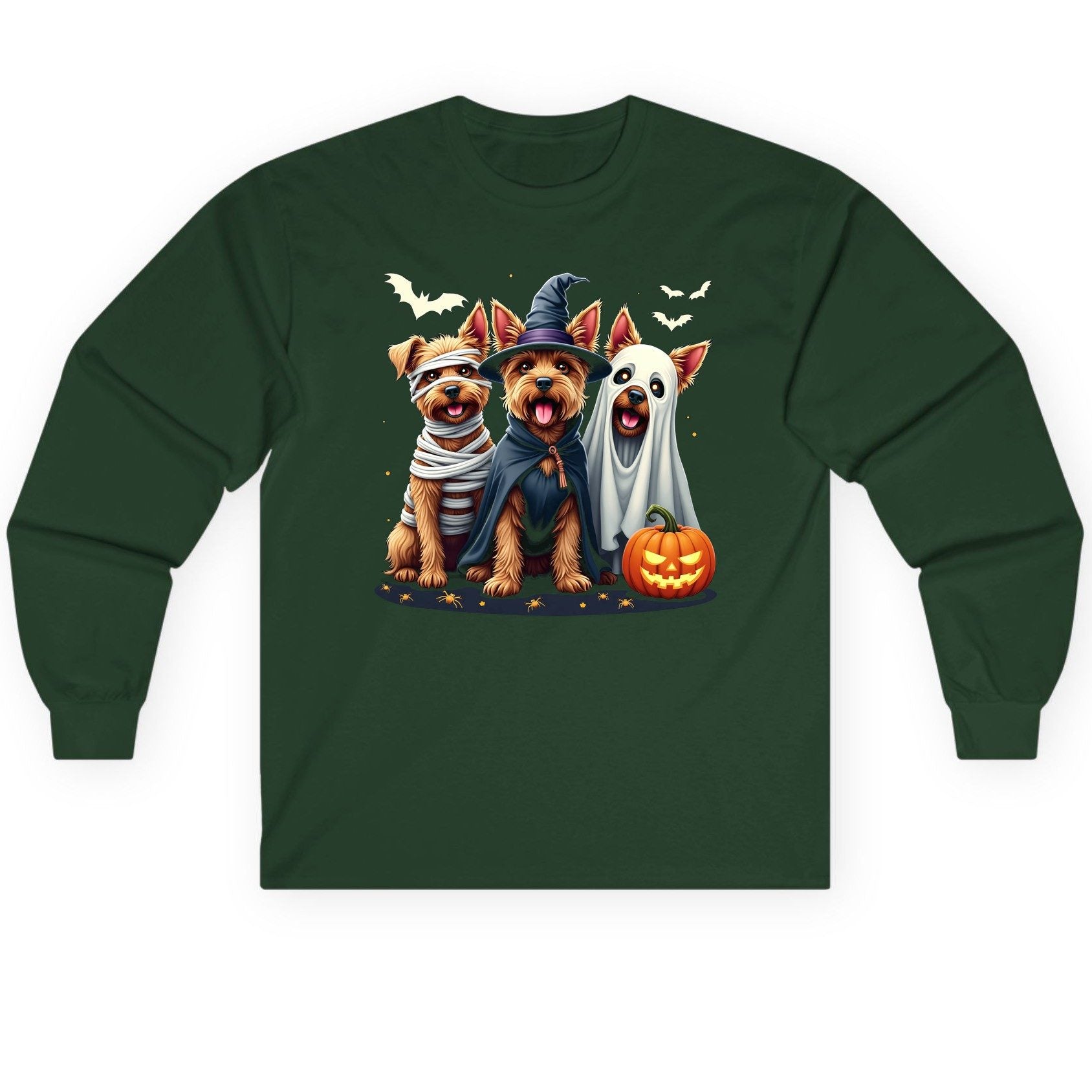 Cute Dogs Halloween Costumes dogs in Halloween costumes Long Sleeve Tee Forest Green product mockup