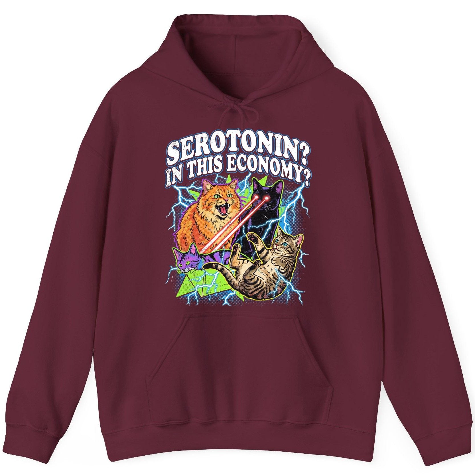 Serotonin in This Economy? cats Hoodie Maroon product mockup