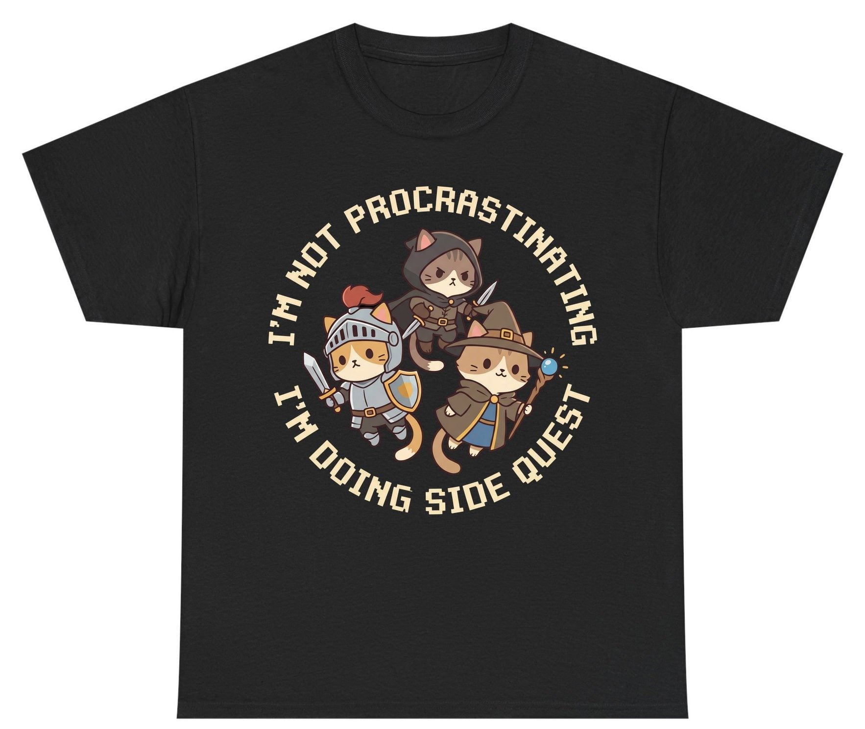 I'm Not Procrastinating I'm Doing Side Quest rpg cats Youth T-Shirt Black product mockup