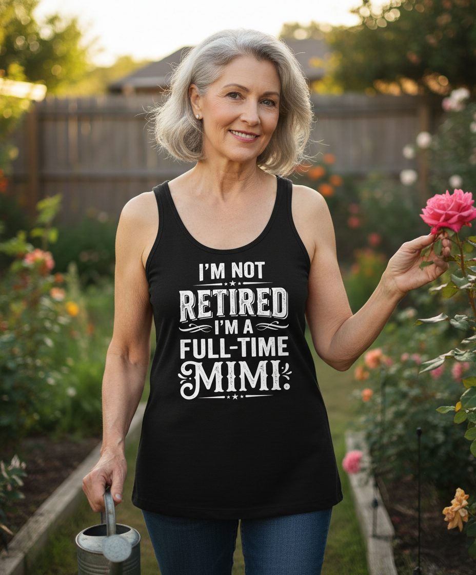 I'm Not Retired I'm a Full-Time Mimi Funny Grandma Tank Top - lifestyle model mockup - Black