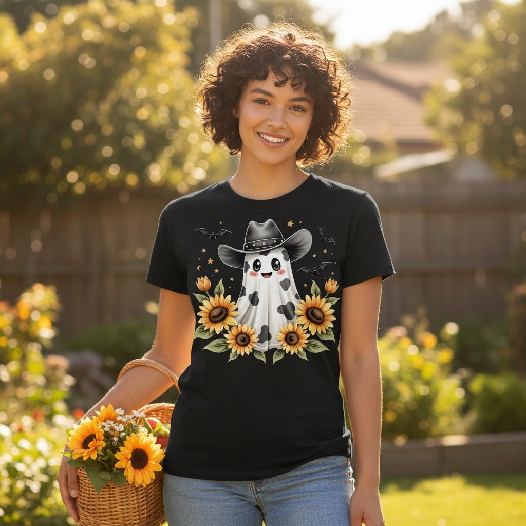 Cowboy Ghost Sunflowers cowboy ghost T-Shirt Black lifestyle mockup