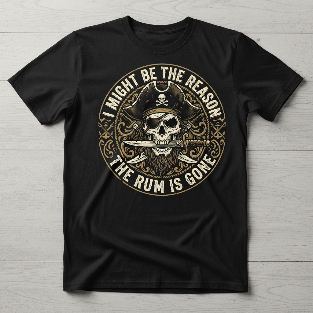 I Might Be The Reason The Rum Is Gone Pirate Skull T-Shirt - Black