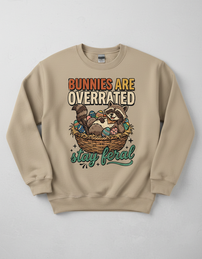 Bunnies Are Overrated Stay Feral Raccoon Easter Design Sweatshirt - Sand